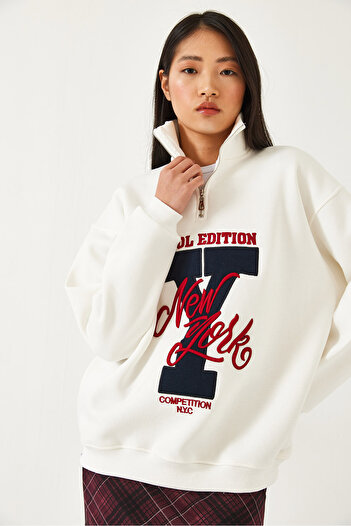 Bianco Lucci Damen-Sweatshirt mit Reißverschluss und drei Fäden 60351291