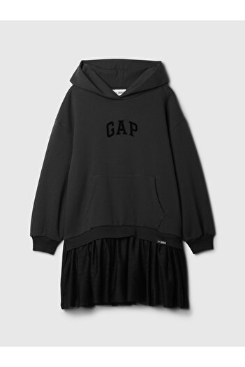 GAP Kız Çocuk Siyah Wicked Gap Logo Vintage Soft Sweatshirt Elbise