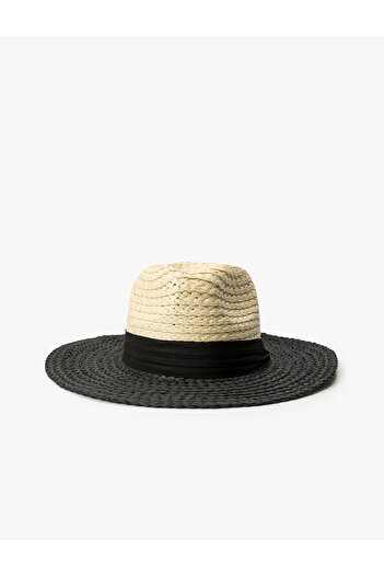 Koton Color Contrast Straw Hat with Tape Detail