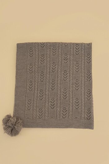 CHUBA Mink Color Children's Knitwear Blanket - Knitted Pattern, Pompom, 80Cmx100Cm Chkids201