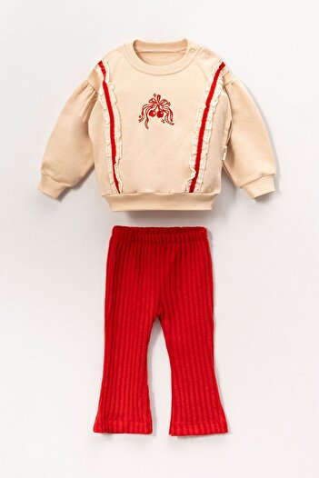 Minigimin Cicileri My Mini's Flowers for Baby Girl 6-18 Months - Diagonel Cherry and Bow Pattern, Three String Set - Red