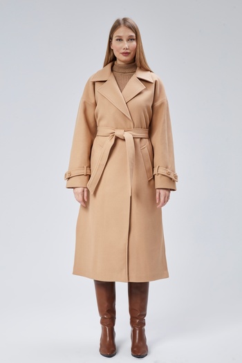 Bolivente Camel Belted Long Oversize Wool Cashew Coat