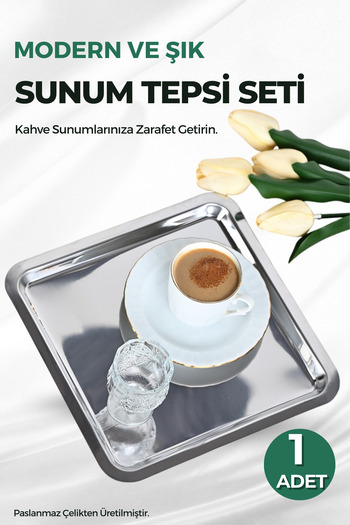 FİTHOME 1 Adet Paslanmaz Çelik Kare Kahve Sunum Tepsi Seti