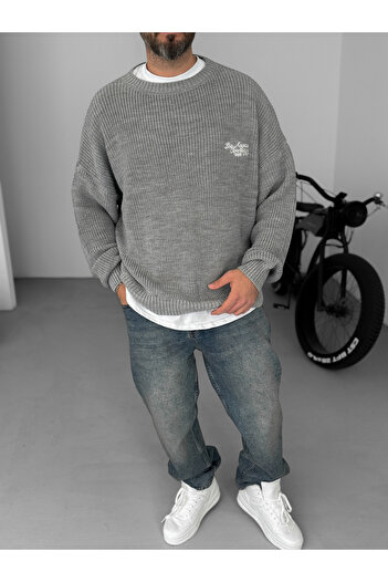BYBASICMAN Los Angeles Embroidered Gray Knitted Sweater - Pm-142