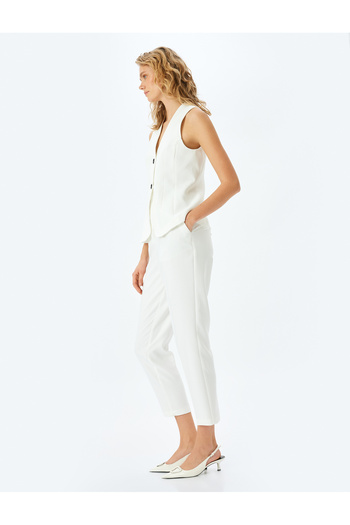 Koton Pocket Pleat Detailed High Waist Carrot Cut Fabric Trousers