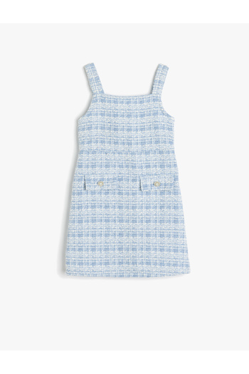 Koton Šaty Tweed Gilet s čtvercovým výstřihem a detailem kapsy