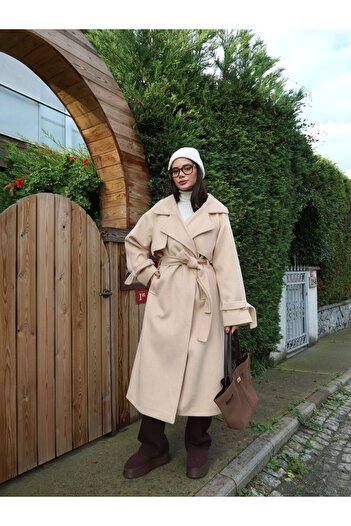 ESRAHELVACI Double Breasted Sleeve Belted Belted Wool Coat
