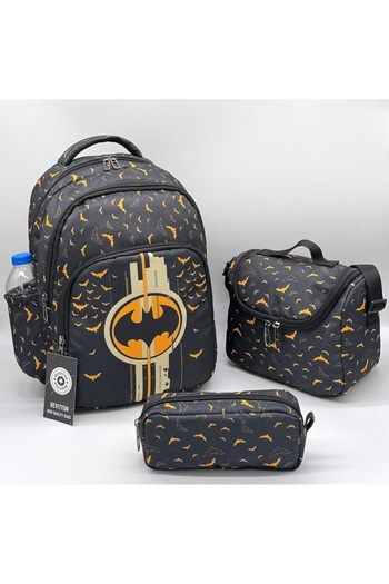 Bevitton Black Primary School Bag for Boy - Set of 3, Character Pattern