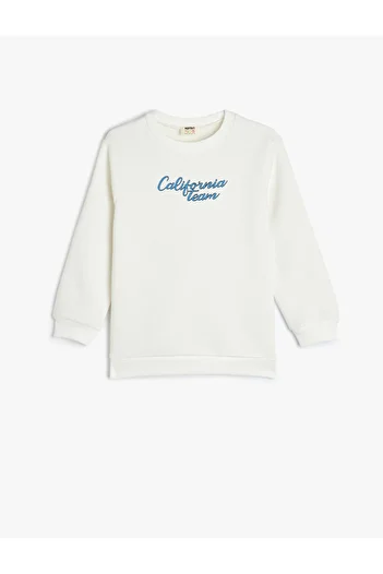 Koton Long Sleeve Crew Neck Printed Raised Cotton Sweatshirt