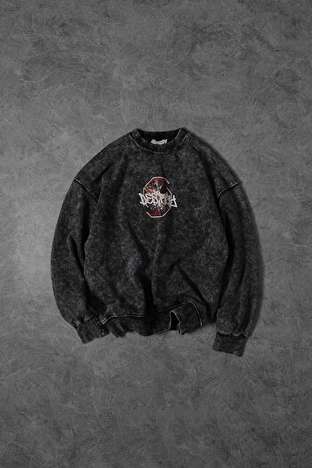 Slatra Men's Anthracite Desire Washed Crew Neck Oversize Sweatshirt