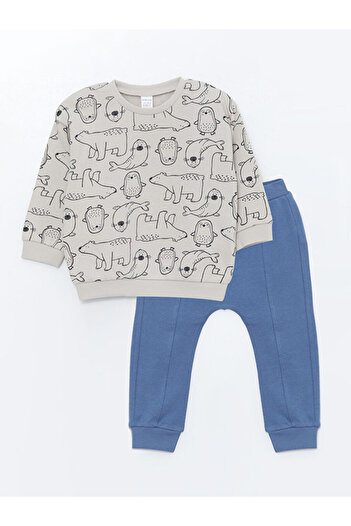 LC Waikiki Lcw Baby Gray Crew Neck Baby Boy Sweatshirt and Pants 2-Piece Set