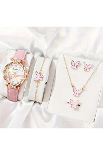Beyna Rose Gold Plated Music Musical Note Butterfly Necklace Earrings Bracelet Ring Watch Gift Set for Lover, Mother