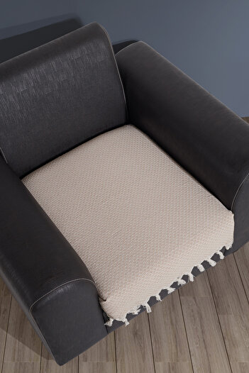 LADYNİL Beige Colored 100% Cotton Fringed Covering Sofa Cover - 70X95 cm Armchair Cover