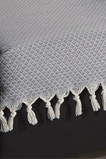LADYNİL Oturma Yerini Kapatan Saçaklı Koltuk Örtüsü %100 Pamuk | Berjer Örtüsü Koltuk Şalı 70x95 Cm Gri