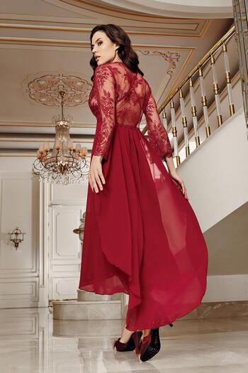 İmaj Image 4206 Burgundy Color Satin Slit Long 2-Piece Nightgown Set