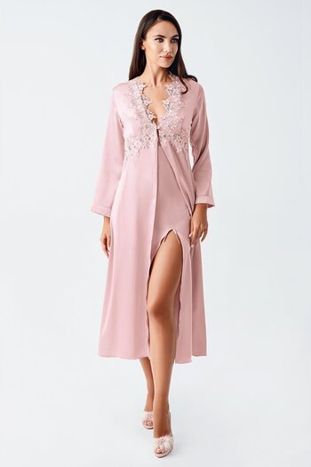 İmaj İmaj 4250 Powder Color Satin 2-Piece Nightgown Dressing Gown Set