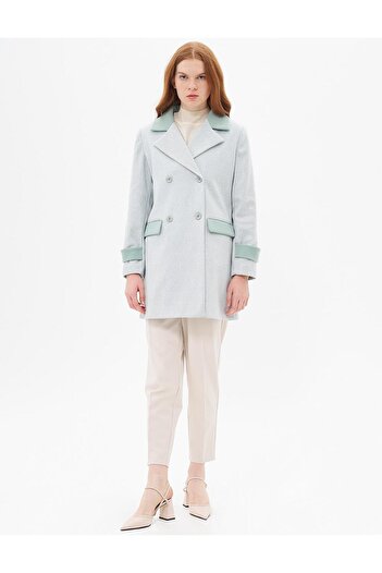 Kayra Ice Green Stamp Coat - Faux Leather Garnished
