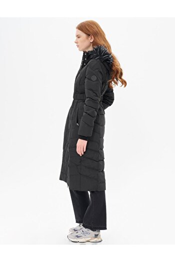 Kayra Black Goose down Padded and Belted Coat