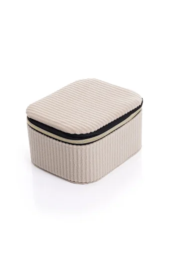Ecrou Square Double Compartment Ecru Corduroy Jewelry, Organizer, Jewelry Box 11.5 X 9.5 X 6 cm