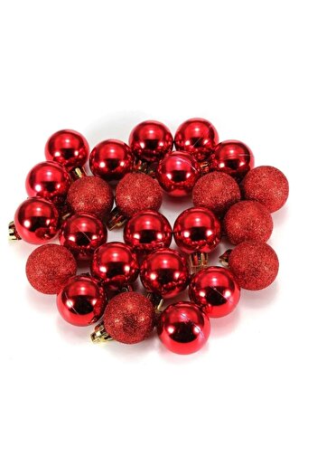 Lider MAGNESİA Leader Magnesia 20L - Christmas Tree Ornament Mixed Size Red Ball Pattern Bright Glitter