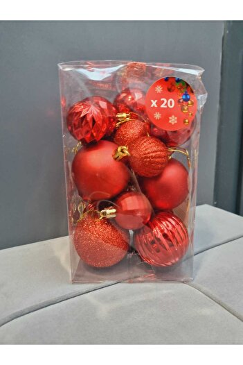 Lider MAGNESİA Leader Magnesia 20L - Christmas Tree Ornament Mixed Size Red Ball Pattern Bright Glitter