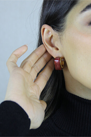 homet Burgundy Bone Pattern and Brass Earrings