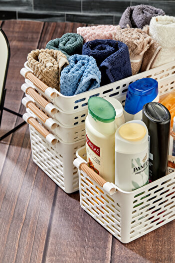 Keven Home 5 Pieces White Plastic Organizer Basket - Inner Cabinet and Drawer Organizer