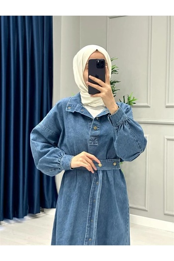 OlaLady Women's Zipper Detailed Hem Tassel Long Denim Jeans Dress