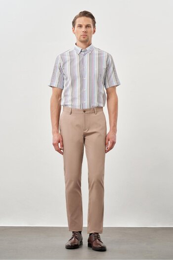 İmza Dark Beige Cotton Side Pocket Casual Slim Fit Chino Pants 1003245168
