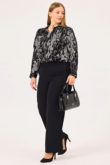 Gala-Xi Galaxi Women's Plus Size Zippered Ankle Length Pants 4027 Black