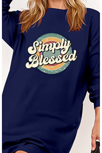 buğrahayalin    Women's Long Sleeve Crew Neck Lettered Viscose Two Thread Dress