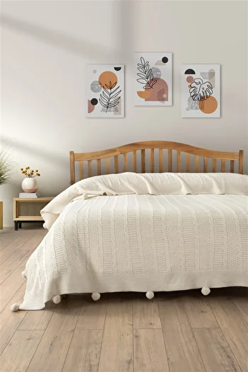 Sevim Soft Textured Double Knitwear Blanket - 220X240 cm - Cream