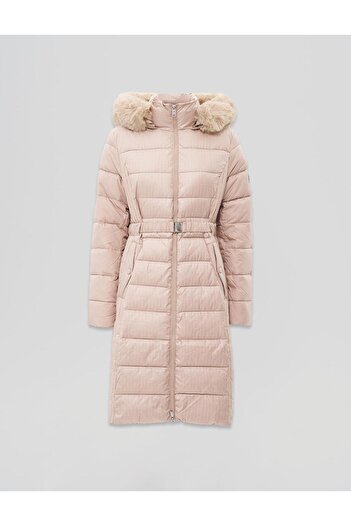 Kayra Beige Faux Fur Hooded Anorak Coat