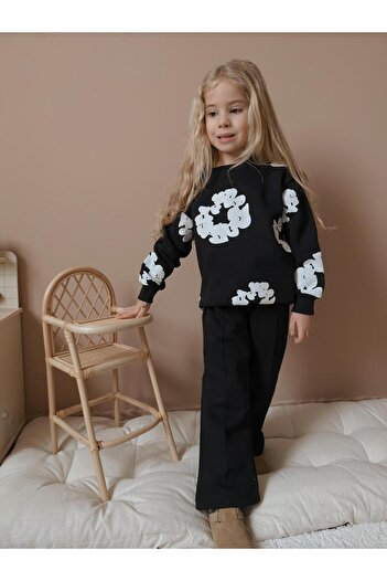 YİGİT BUTİK Yigit Boutique Floral Printed Spanish Leg Girl's Bottom Top Set