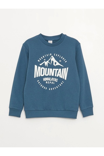 LC Waikiki Lcw Kids Petrol Crew Neck με στάμπα μακρυμάνικο αγόρι φούτερ και φούτερ