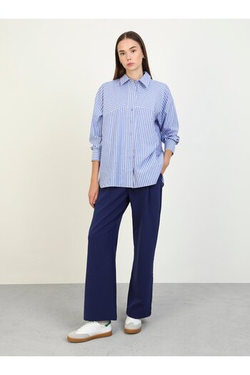 Benin Navy Blue Striped Cotton Poplin Shirt - Benin
