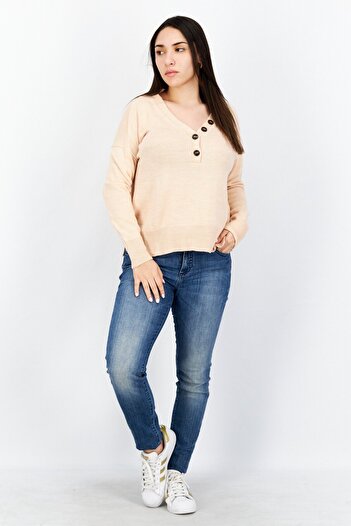 NA-KD Women V Neck Knitted Sweaters, Light Peach