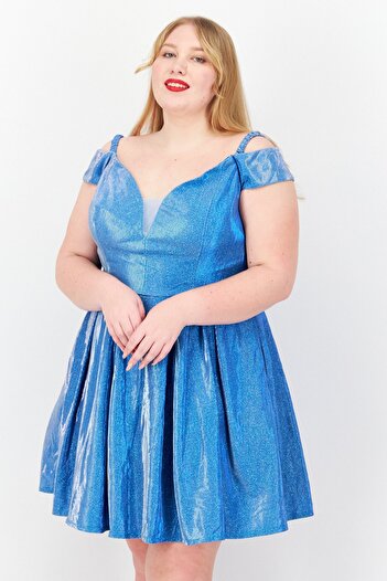B Darlin Women Plus Size Metallic Mini Dress, Blue
