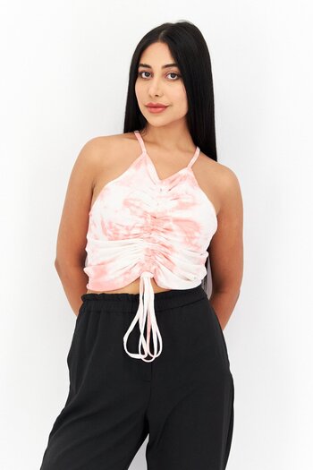 Missguided Women V-Neck Sleeveless Tie Dye Cropped Tank Top, Pink Combo