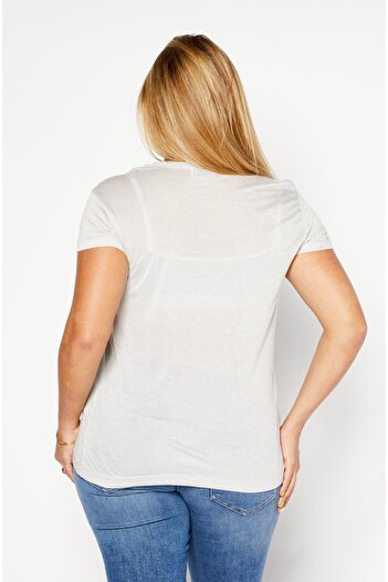 Diesel Women Round Neck Short Sleeve Graphic Top, Light Grey