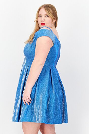 B Darlin Women Plus Size Metallic Mini Dress, Blue