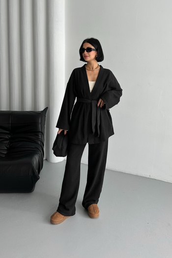 King Brothers Winter Stamp Fabric Black Women's Pants and Tops Set