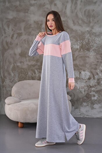 WestBound Women's Rib Detailed Color Block Casual Sports Dress Pudra