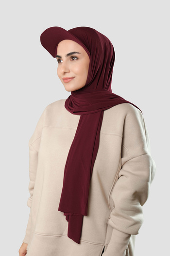 HÜRREM BONE Red Practical Ready-made Hat Hijab Shawl Sandy Plain 3008_31