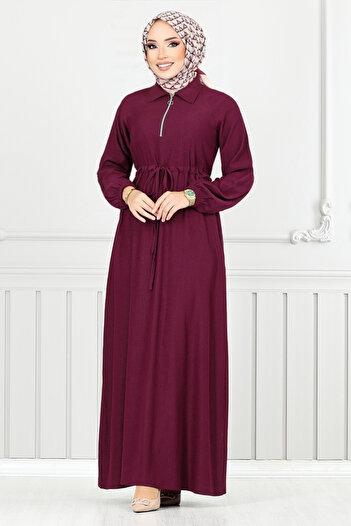 ModaMerve Karin Dress with Half Zipper 2523Hbs932-M Burgundy