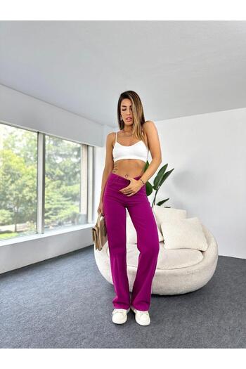 Maldia Shop Women's Spanish Leg High Waist Gabardine Fabric Purple Trousers