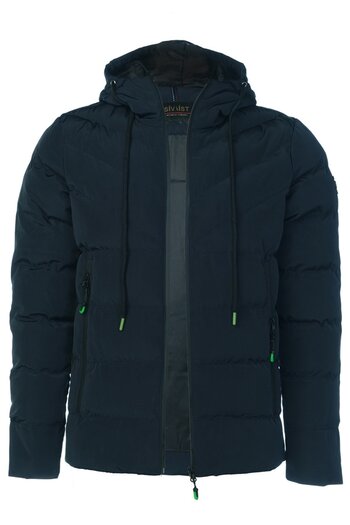 SİVAİST Ανδρικό Navy Blue Sivaist με κουκούλα και αντιανεμικό χοντρό πουπουλένιο παλτό