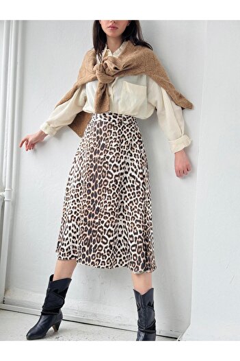 Retrobird Women's Leopard Print Satin Midi Skirt - Luna