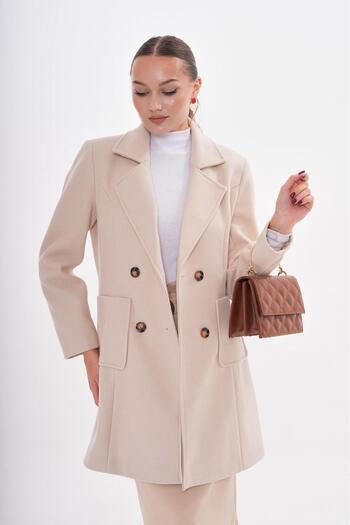 Makarina Women's Pocket Buttoned Cashe Coat