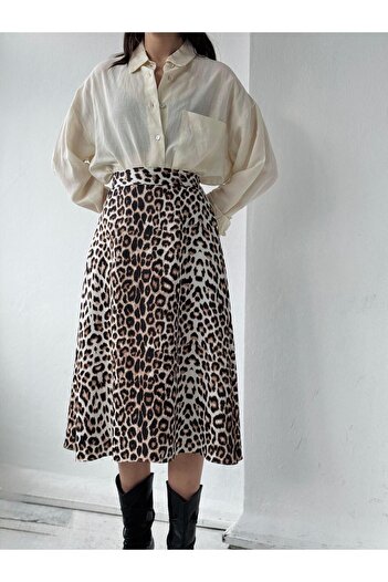 Retrobird Women's Leopard Print Satin Midi Skirt - Luna